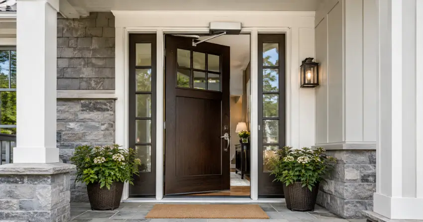 residential automatic door opener installed on exterior entry door in Hawkestone, Oro-Medonte