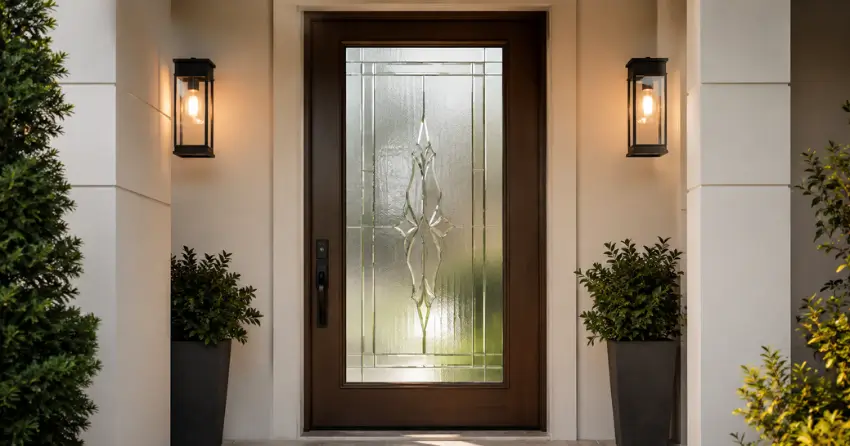 decorative frosted glass panel installed in a front door in Guthrie, Oro-Medonte