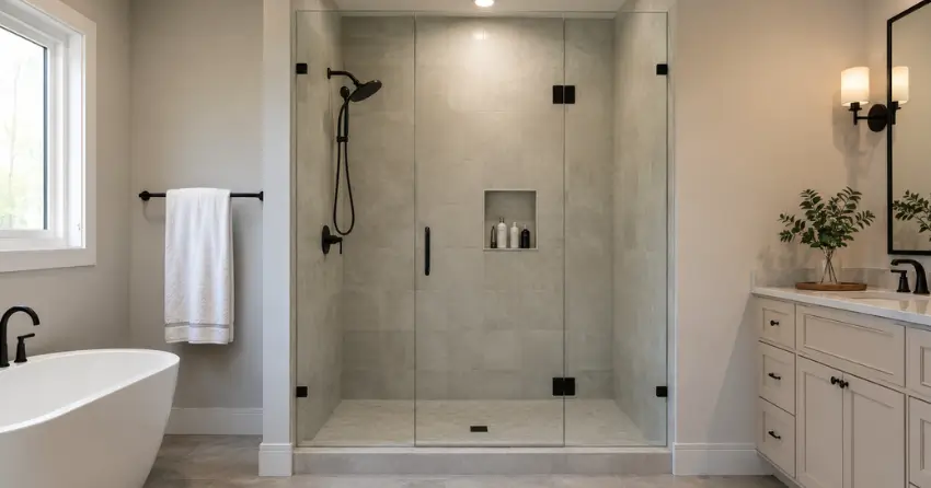 new frameless glass shower door installed in Mitchell Square, Oro-Medonte