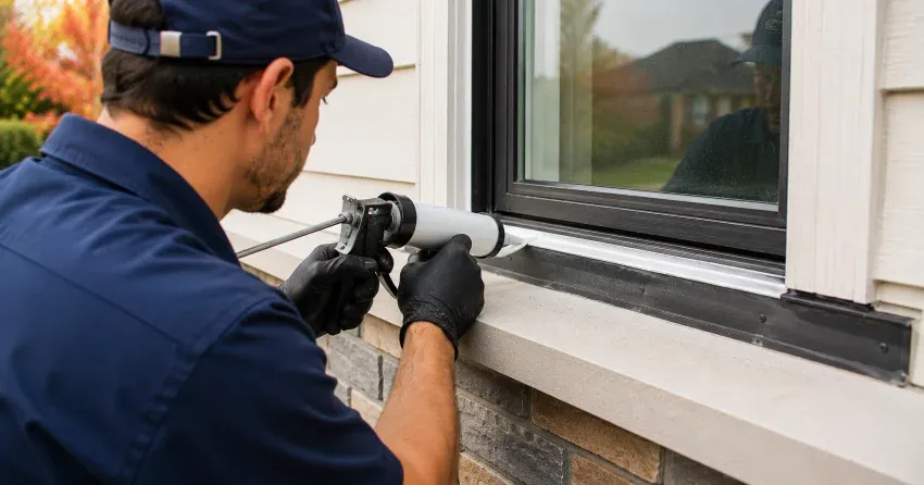 technician inspecting window flashing for leak source in Eady, Oro-Medonte